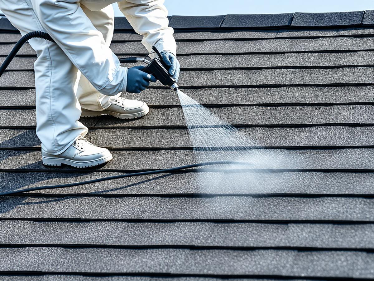 Professional applying nanotechnology treatment to asphalt shingle roof